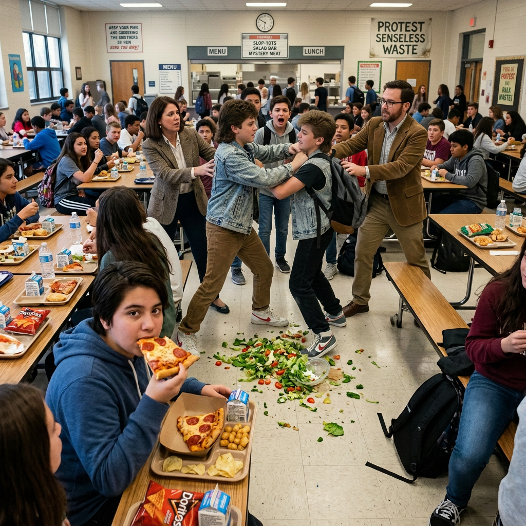 Students and staff respond to a confrontation in a crowded school cafeteria